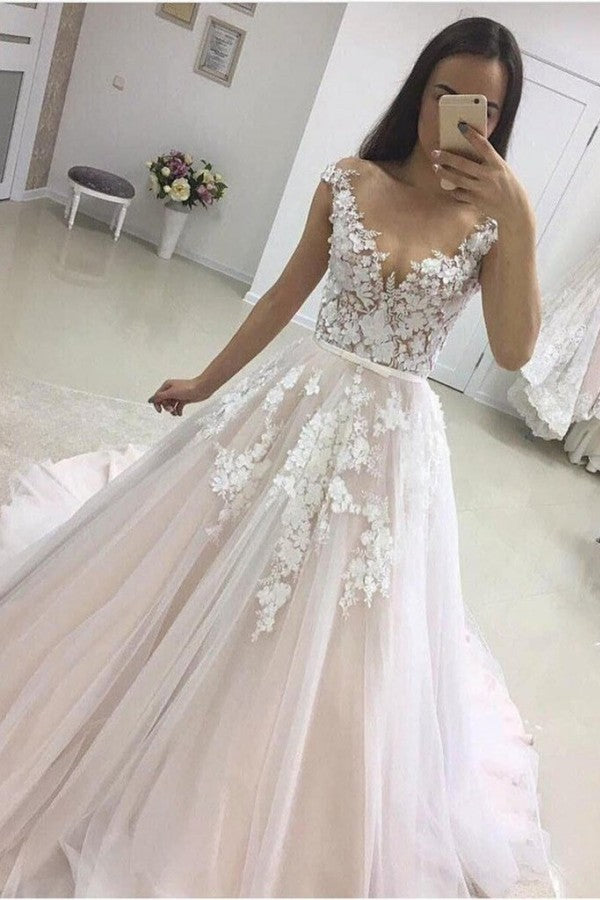 Gorgeous Long A-line Sweetheart Tulle Lace Princess Wedding Dress