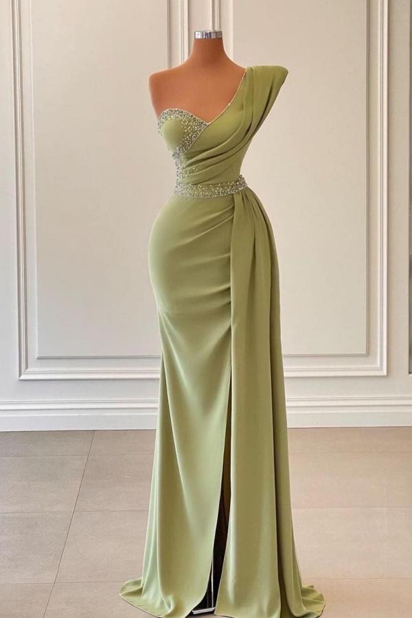 Long Mermaid One Shoulder Sleeveless Prom Dress With Ruffles