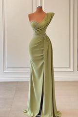 Long Mermaid One Shoulder Sleeveless Prom Dress With Ruffles