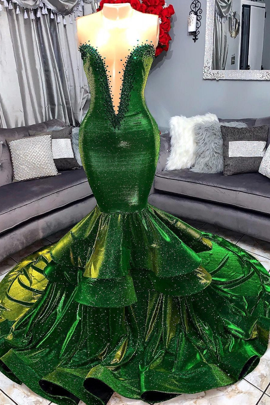 Gorgeous Long Sweetheart Appliques Ruffles Mermaid Prom Dresses