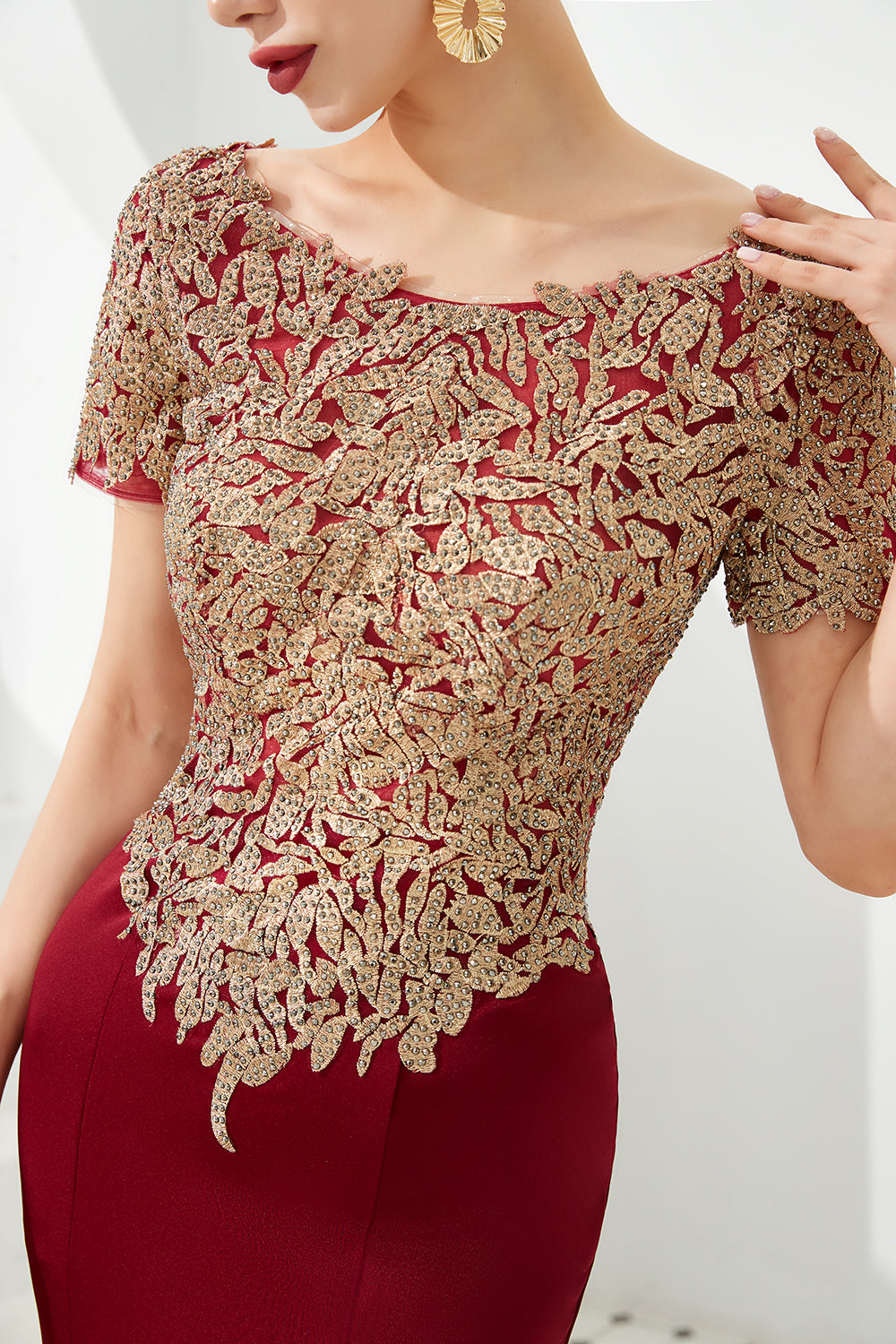Mermaid Long Burgundy Jewel Lace Mermaid Formal Evening Dresses