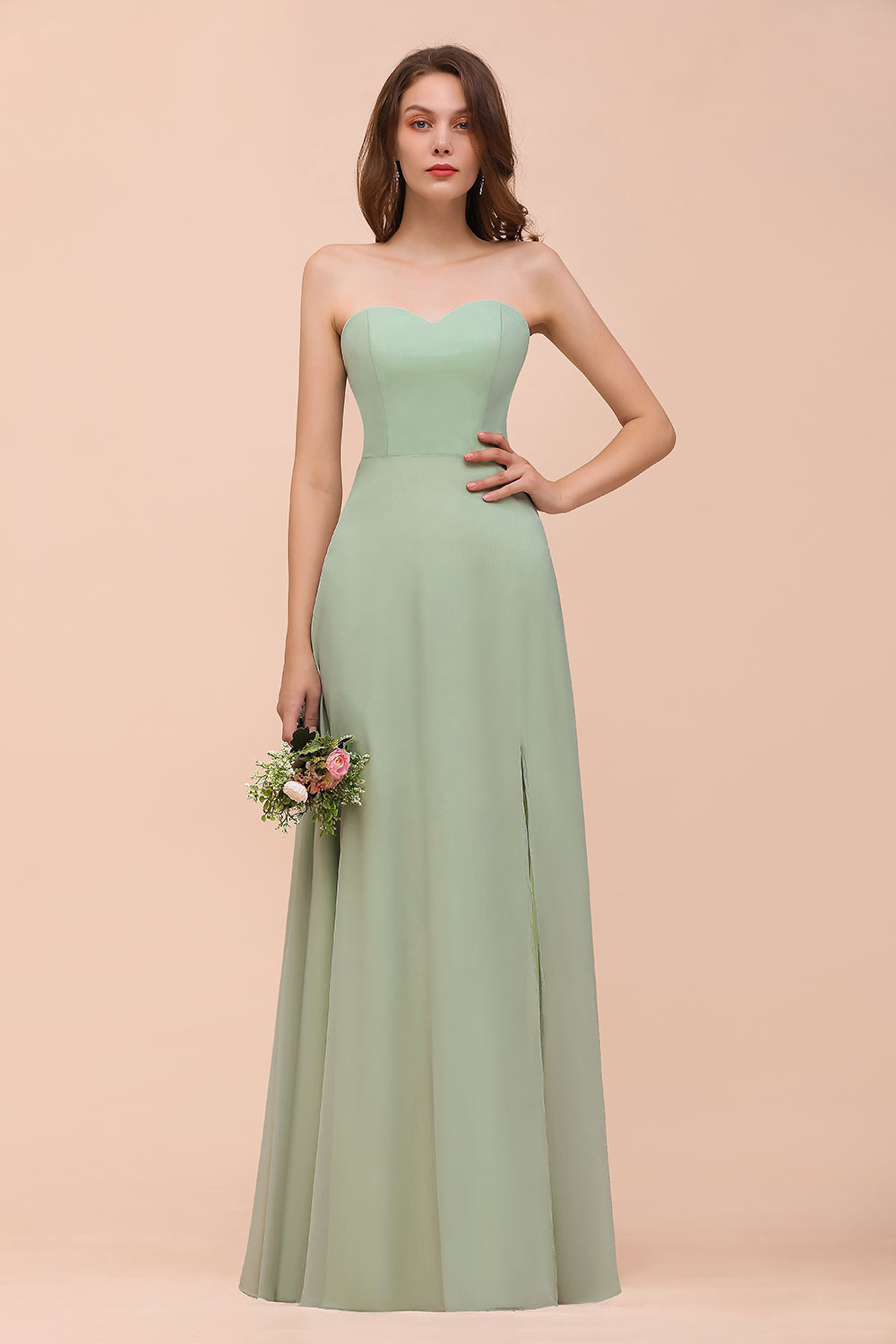 Long A-Line Sweetheart Chiffon Bridesmaid Dress with Slit