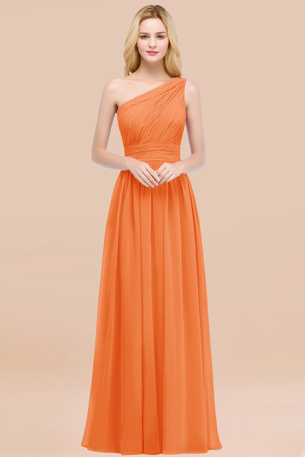Elegant A-Line Chiffon One Shoulder Sleeveless Ruffles Floor Length Bridesmaid Dresses