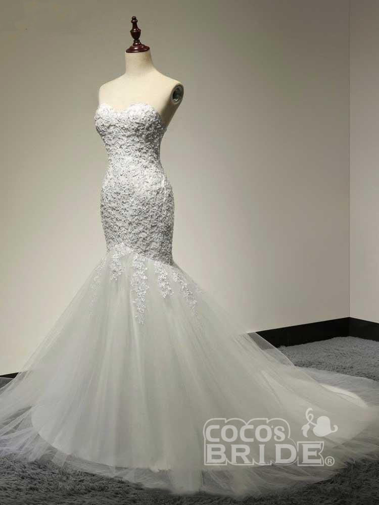 Elegant Long Sweetheart Mermaid Tulle Lace Wedding Dresses