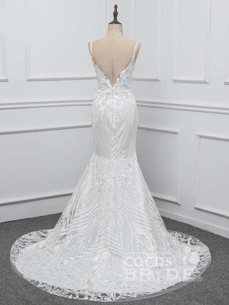Elegant Long Spaghetti Strap Backless Mermaid Wedding Dresses