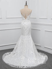 Elegant Long Spaghetti Strap Backless Mermaid Wedding Dresses