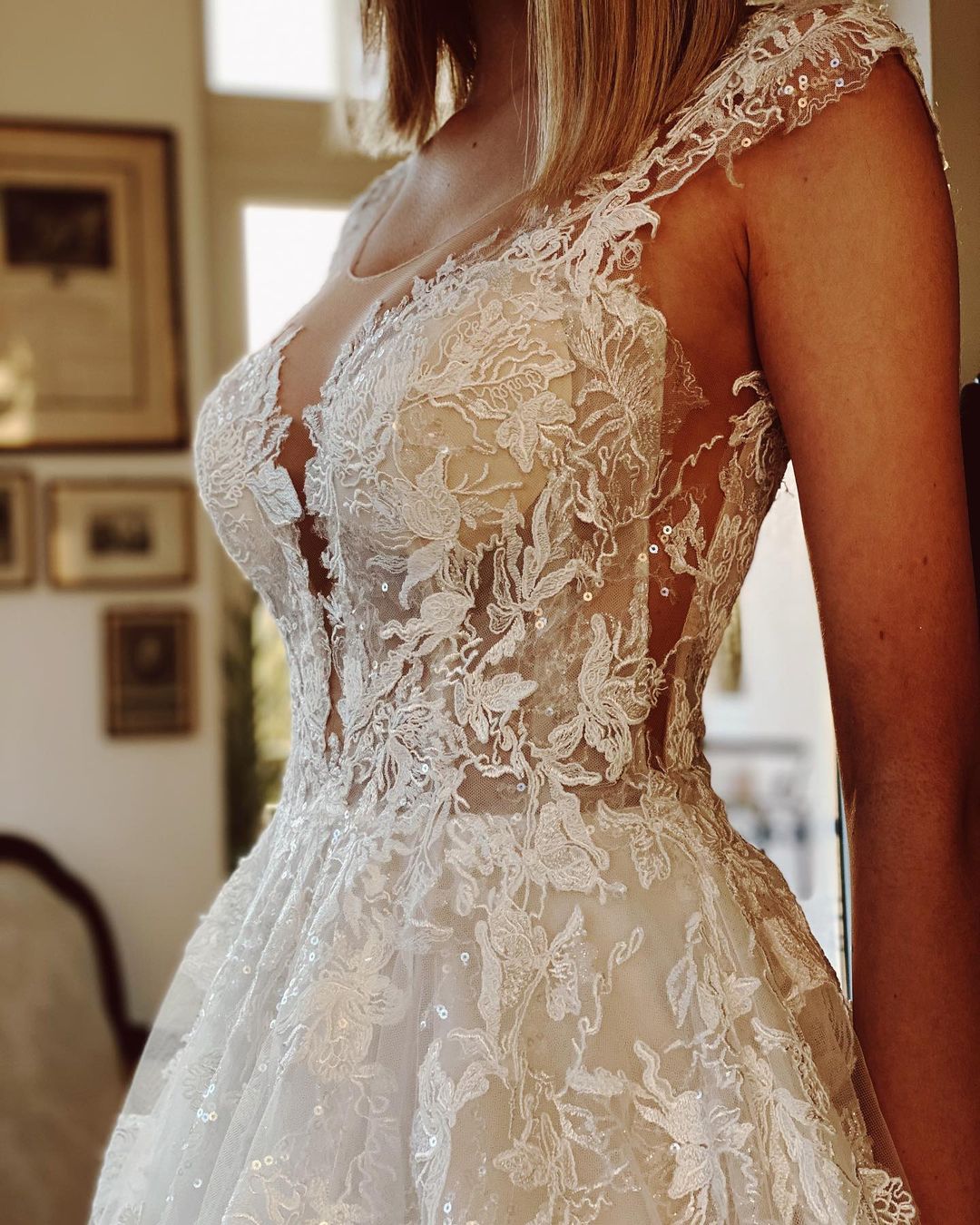 Classy Long Bateau A-line Appliques Lace Backless Church Train Wedding Dress