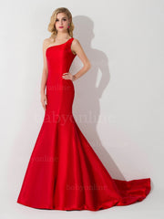 Mermaid Satin One Shoulder Sleeveless Floor Length Bridesmaid Dress