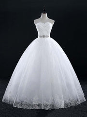 Long Tulle Sweetheart Lace Ball Gown Wedding Dresses
