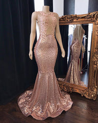 Long Sequins Appliques Lace Sleeveless Mermaid Prom Dresses