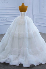 Charming Long Strapless Floor Length Garden Tulle Ball Gown Wedding Dress