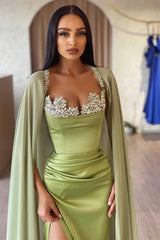 Mermaid Long Satin Sweetheart Split Front Prom Dress with Watteau Train