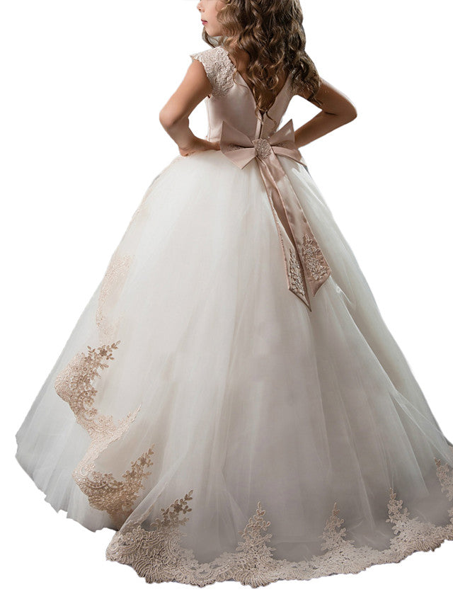Long Ball Gown Tulle Lace Flower Girl Dresses For Weddings