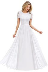 Burgundy Long A-line Chiffon Lace Formal Evening Dresses with Sleeves