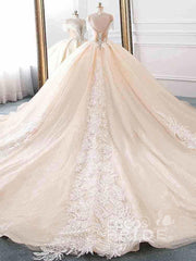 Elegant Long High Neck Tassel Sleeves Ball Gown Wedding Dresses
