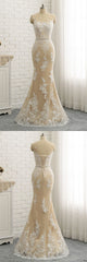 Long Mermaid Round Neck Lace Formal Evening Dress