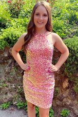 Mermaid Tie Back Sequins Backless Short Homecoming Dress