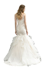 Ivory Long Mermaid Sweetheart Floral Lace Floor Length Wedding Dresses