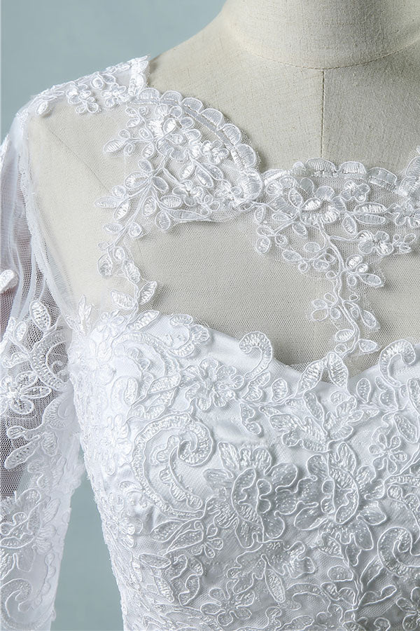 Long Sleeve Appliques Lace Tulle A-line Wedding Dress