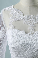 Long Sleeve Appliques Lace Tulle A-line Wedding Dress