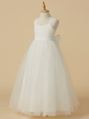 Long A-line Sleeveless Tulle Floor Length First Communion Flower Girl Dresses