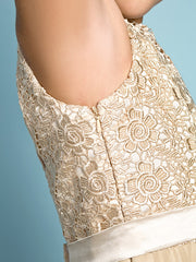 Long A-Line Scoop Neck Floor Length Chiffon Lace Junior Bridesmaid Dress