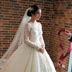 Elegant Long A-line Sweetheart Lace Wedding Dresses with Long Sleeves