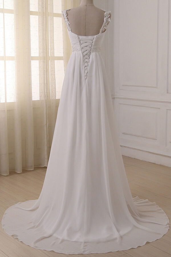 Elegant Long A-line Ruffle V-neck Chiffon Wedding Dress