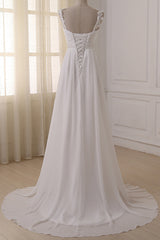 Elegant Long A-line Ruffle V-neck Chiffon Wedding Dress