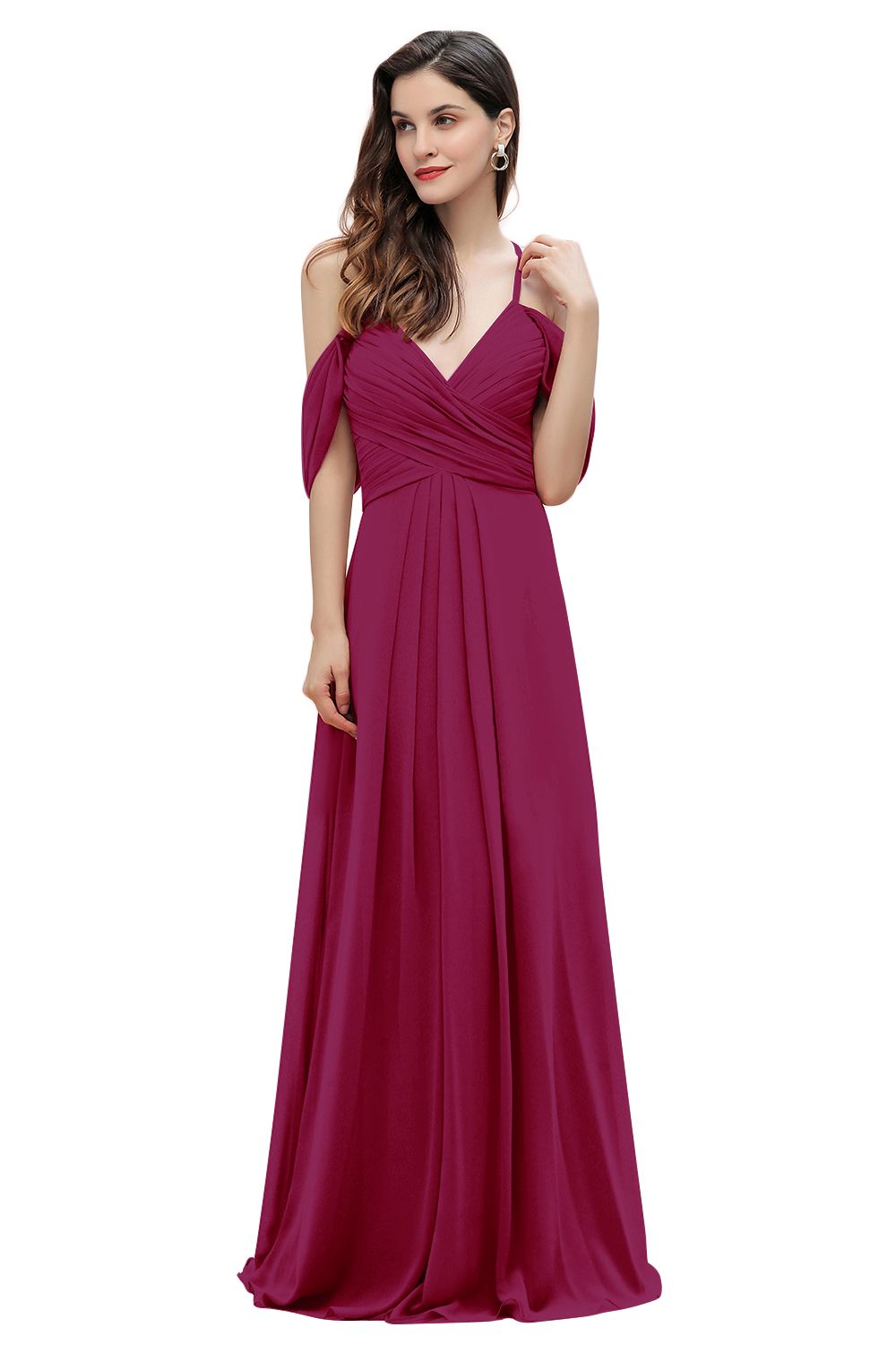 Off the Shoulder A-Line V-neck Chiffon Bridesmaid Dress Floor length Wedding Party Dress