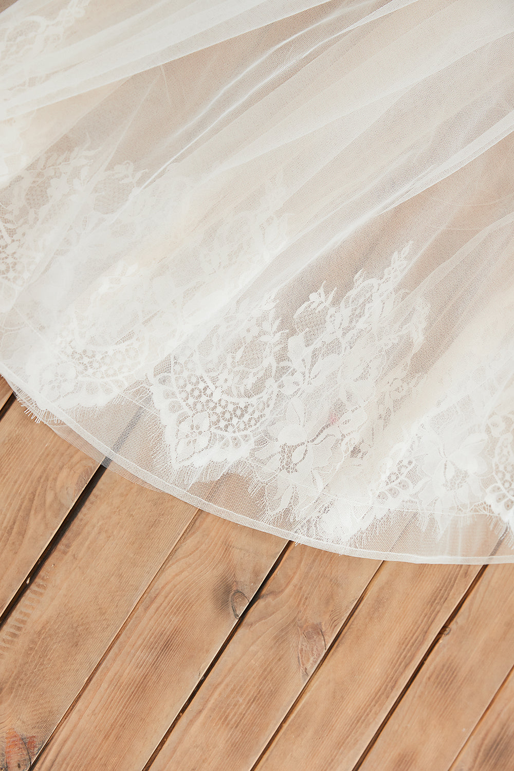 Long Wide Straps Deep V-neck A-Line Floor Length Tulle Wedding Dress