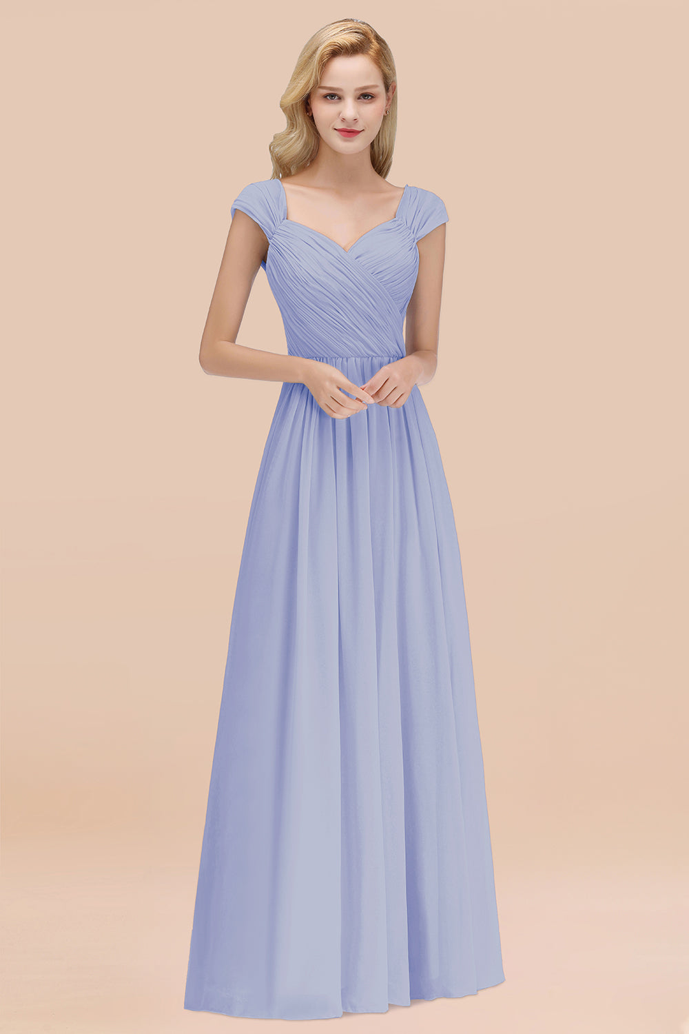 A-Line Chiffon Straps Sweetheart Sleeveless Floor Length Bridesmaid Dress with Ruffles