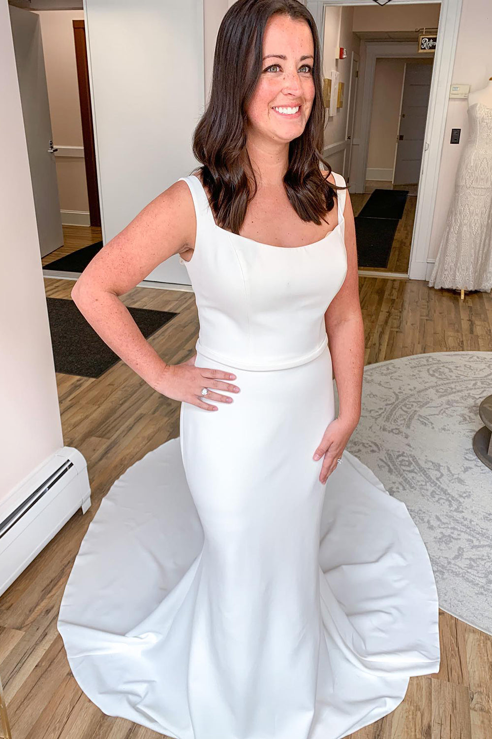 Elegant Long Spaghetti Straps Floor Length Satin Open Back Mermaid Wedding Dress