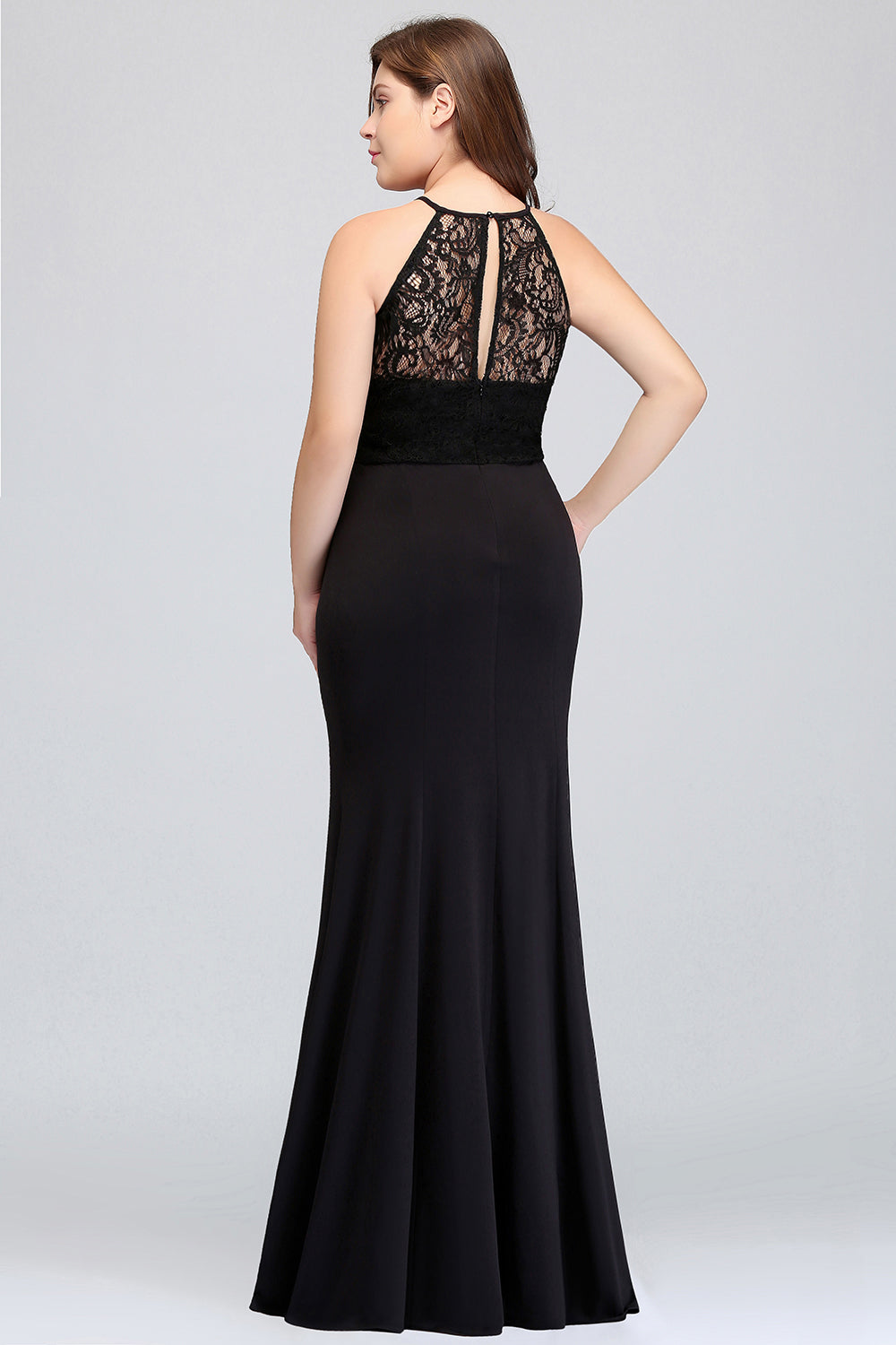 Plus Size Black Halter Spaghetti Straps Floor Length Ruffles Mermaid Prom Dress