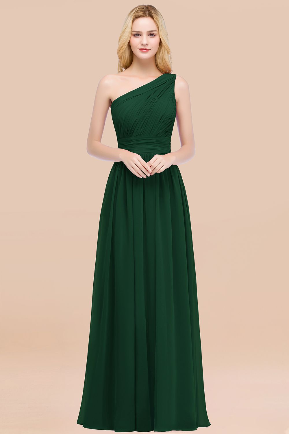 Elegant A-Line Chiffon One Shoulder Sleeveless Ruffles Floor Length Bridesmaid Dresses