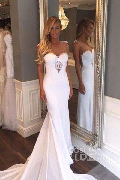 Sexy Long Mermaid Sweetheart Open Back Satin Lace Wedding Dress