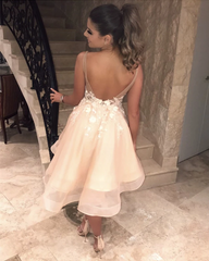 Sexy Short A-line V Neck Spaghetti Straps Backless Homecoming Dress