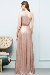 Long One Shoulder Sequined A-line Evening Formal Dress
