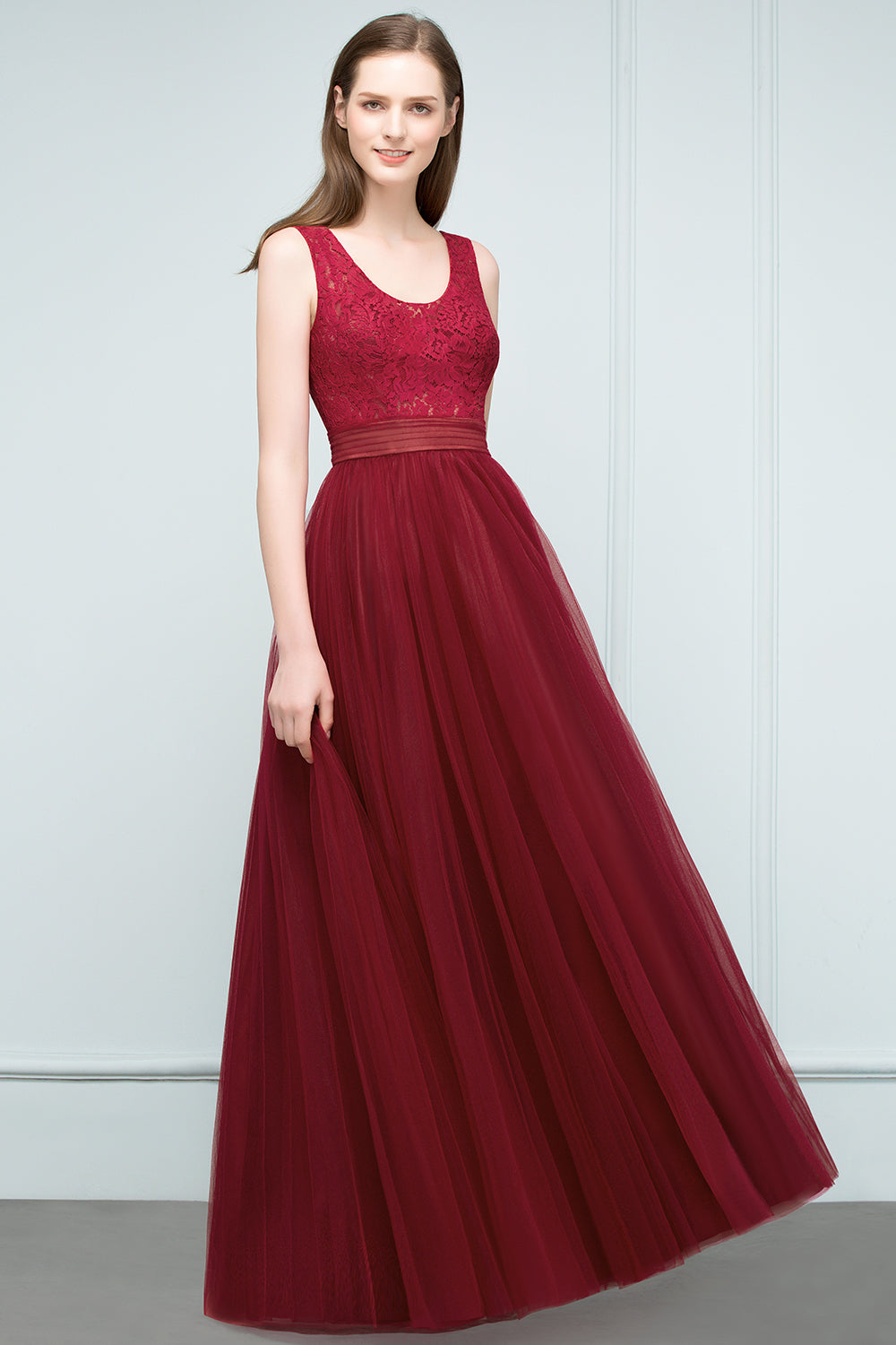 Elegant Long Straps Tulle Lace A-line Evening Formal Dress