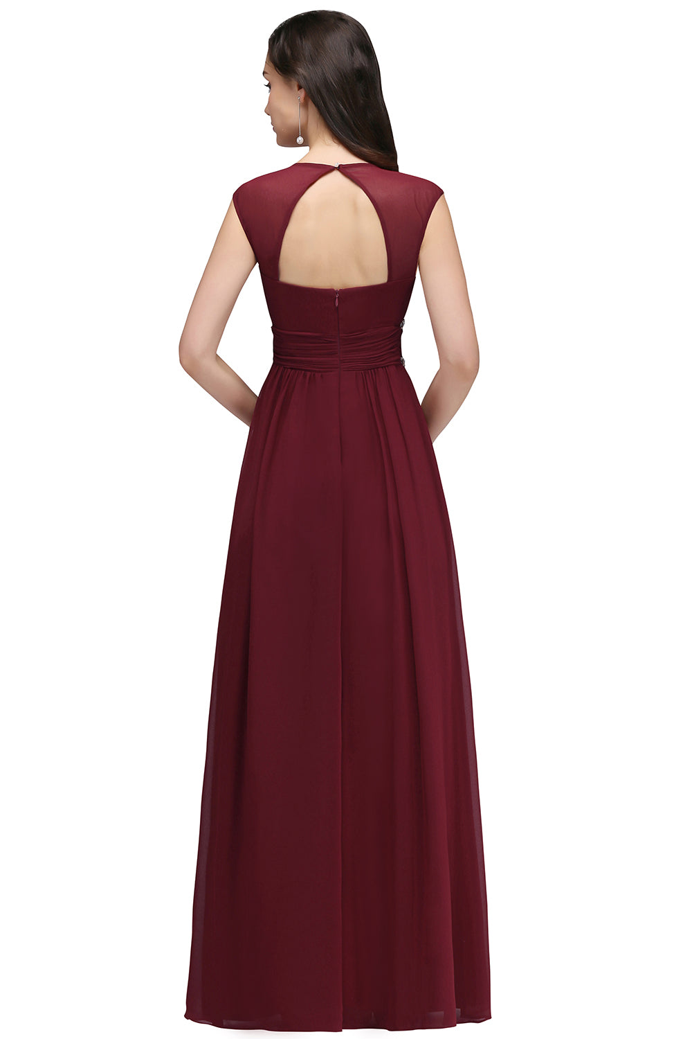 Vintage A-Line Chiffon V-Neck Cap Sleeve Bridesmaid Dresses with Beadings