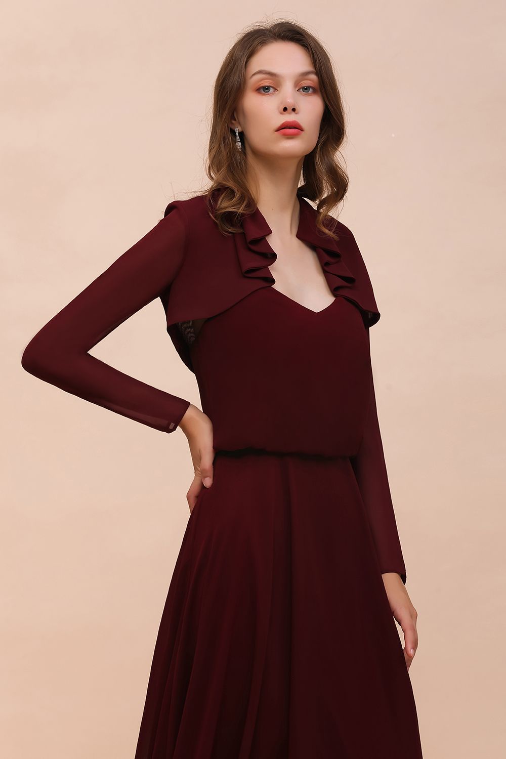Long Sleeves Burgundy Chiffon Wedding Wraps