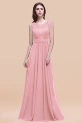 Elegant A-line Chiffon Lace Scoop Sleeveless Floor Length Bridesmaid Dress