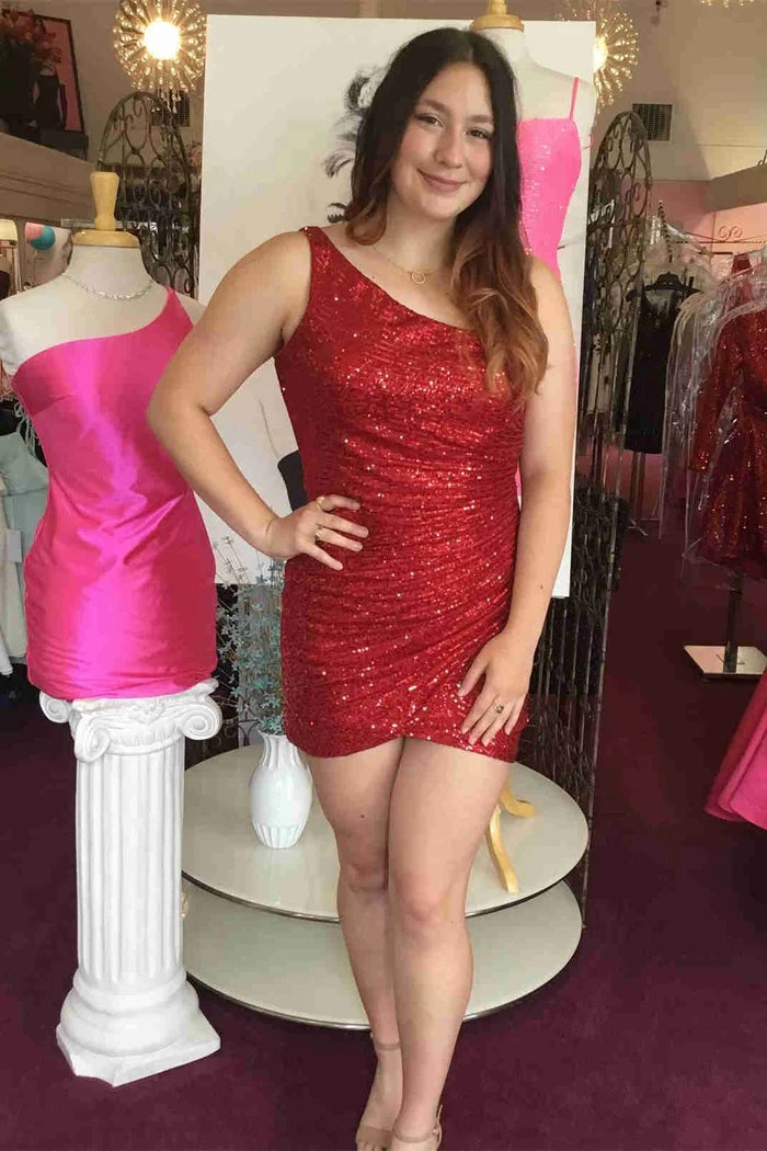 Charming Short Mermaid One Shoulder Sequins Homecoming Dresses