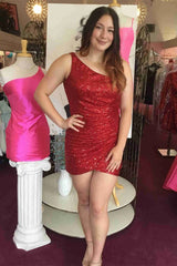 Charming Short Mermaid One Shoulder Sequins Homecoming Dresses
