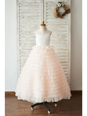 Long A-line Tulle Sleeveless Jewel Neck Birthday Party Girl Dresses
