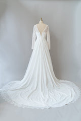 Long Tulle Illusion Long Sleeves Lace Backless A-line Wedding Dress