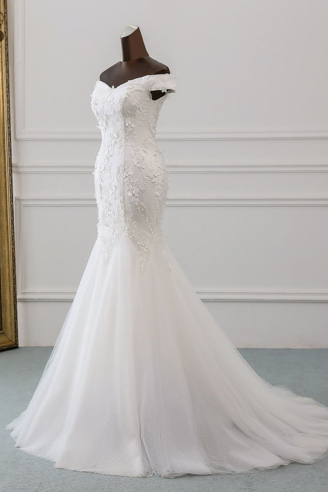 Gorgeous Long Tulle Off the shoulder Mermaid Lace-up Wedding Dress