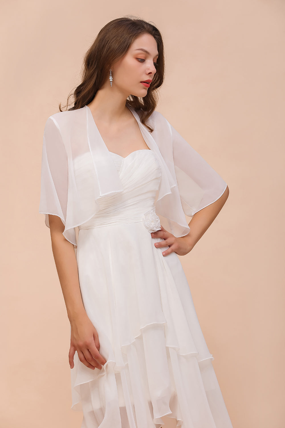 BM1061 White Short Sleeves Chiffon Special Occasions Wraps