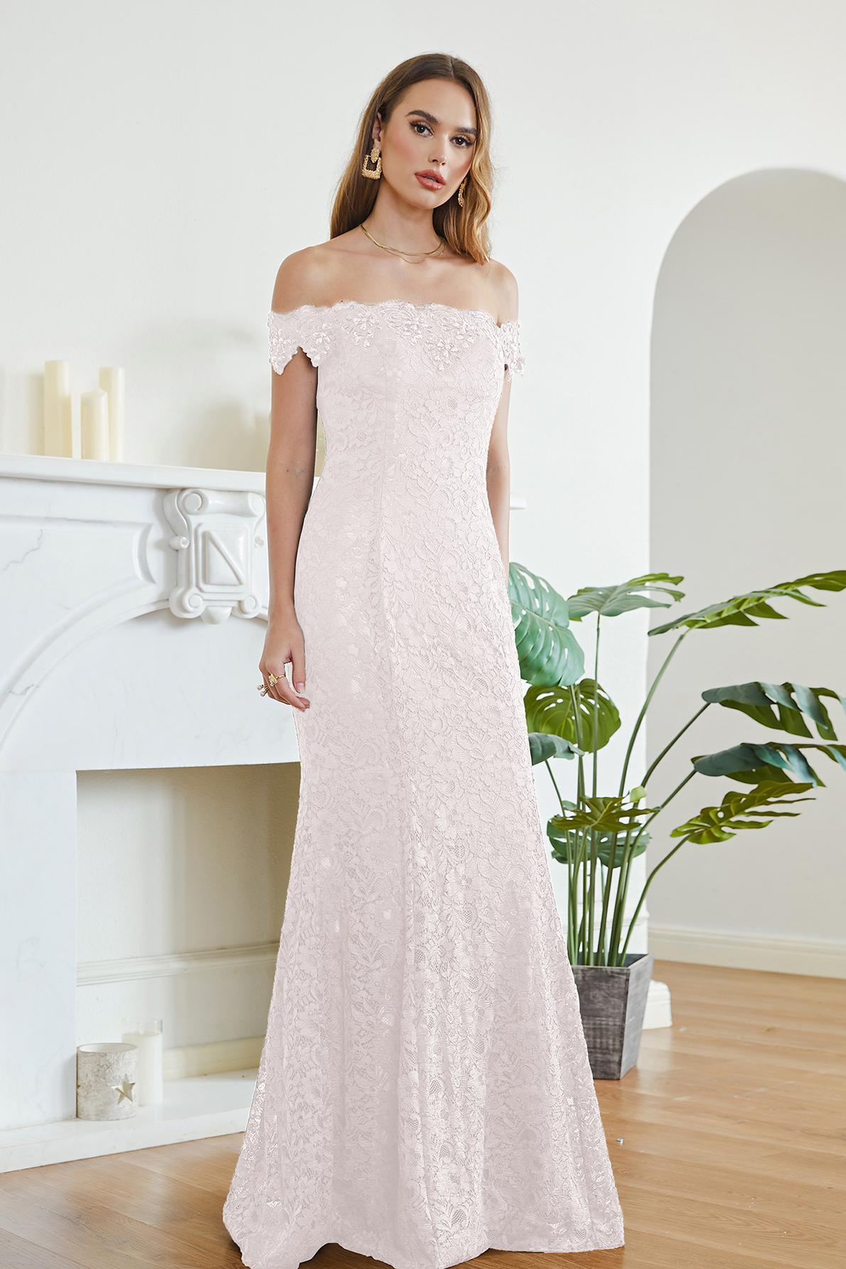 Long Off The Shoulder Floral Lace Mermaid Floor Length Formal Evening Dress