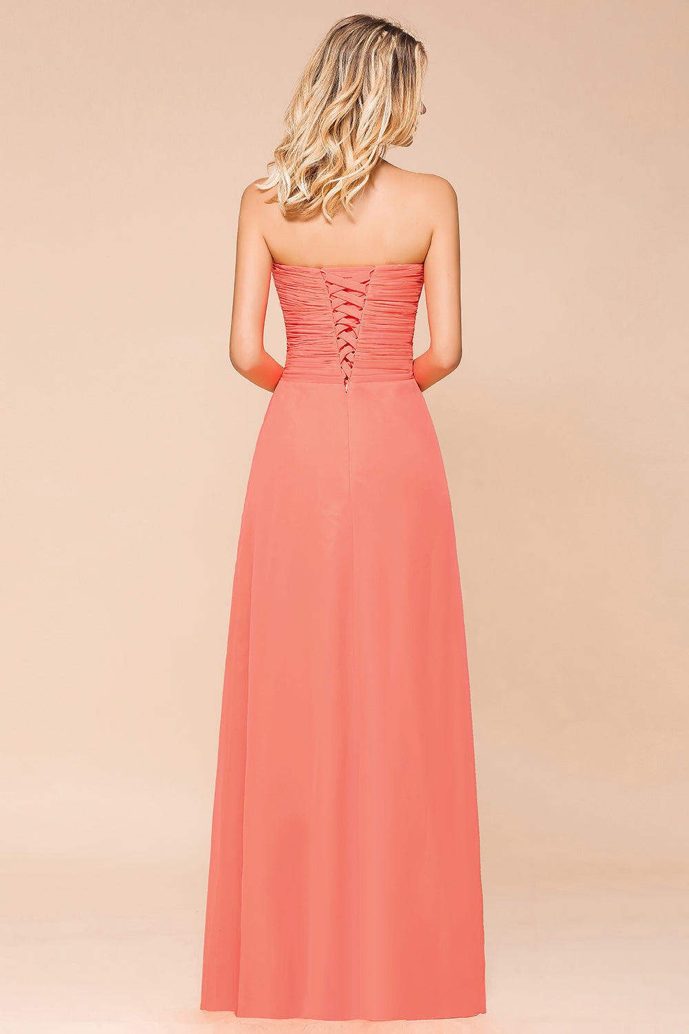 Beautiful Strapless Backless A-line Floor Length Chiffon Bridesmaid Dress With Ruched